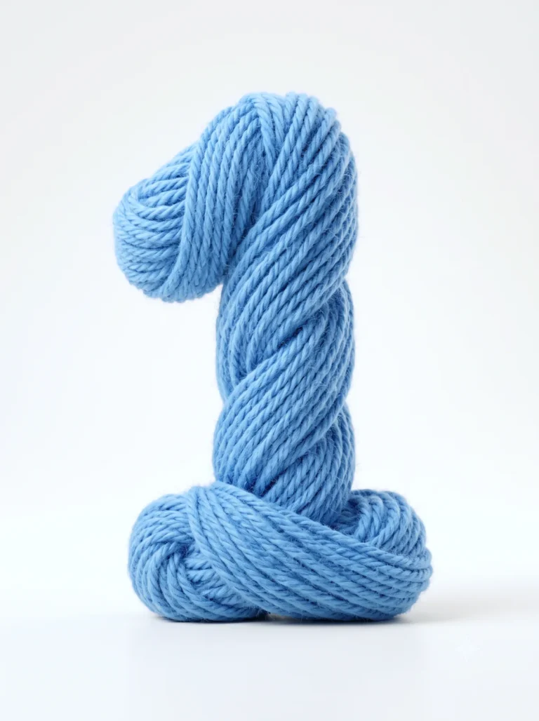 A sky-blue digit sculpted from chunky fiber generated using a 3D Yarn Number Prompt with studio lighting.