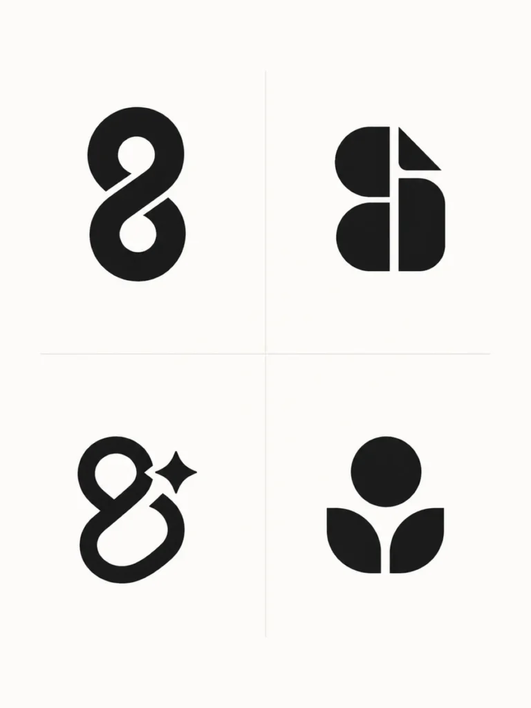 Minimalist logo prompt generating a clean single-color geometric abstract mark on a stark white background.