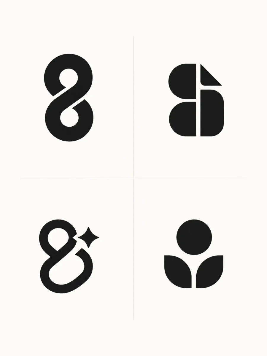 Minimalist logo prompt generating a clean single-color geometric abstract mark on a stark white background.