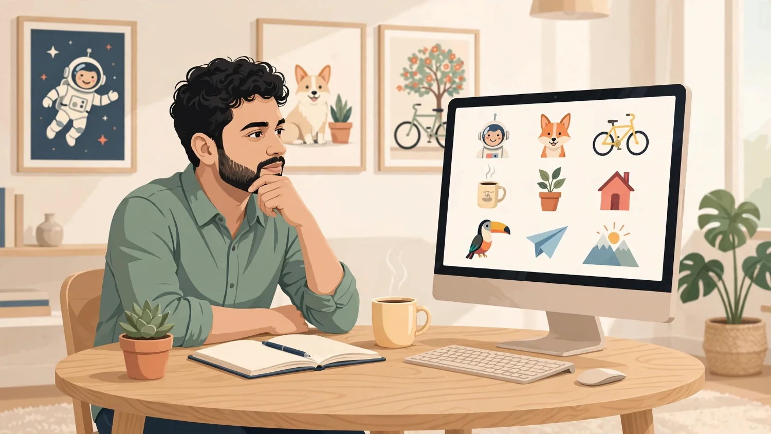 illus8ai about me at scandinavian workspace thoughtful