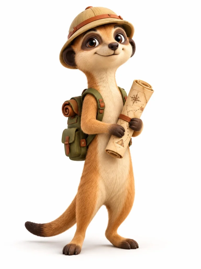 Meerkat in safari helmet for meerkat 3d render prompt