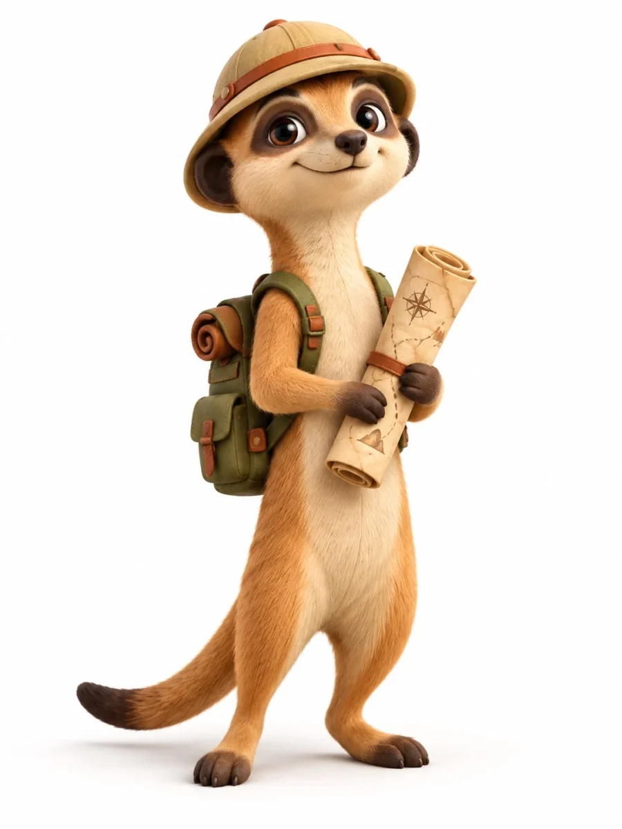Meerkat in safari helmet for meerkat 3d render prompt