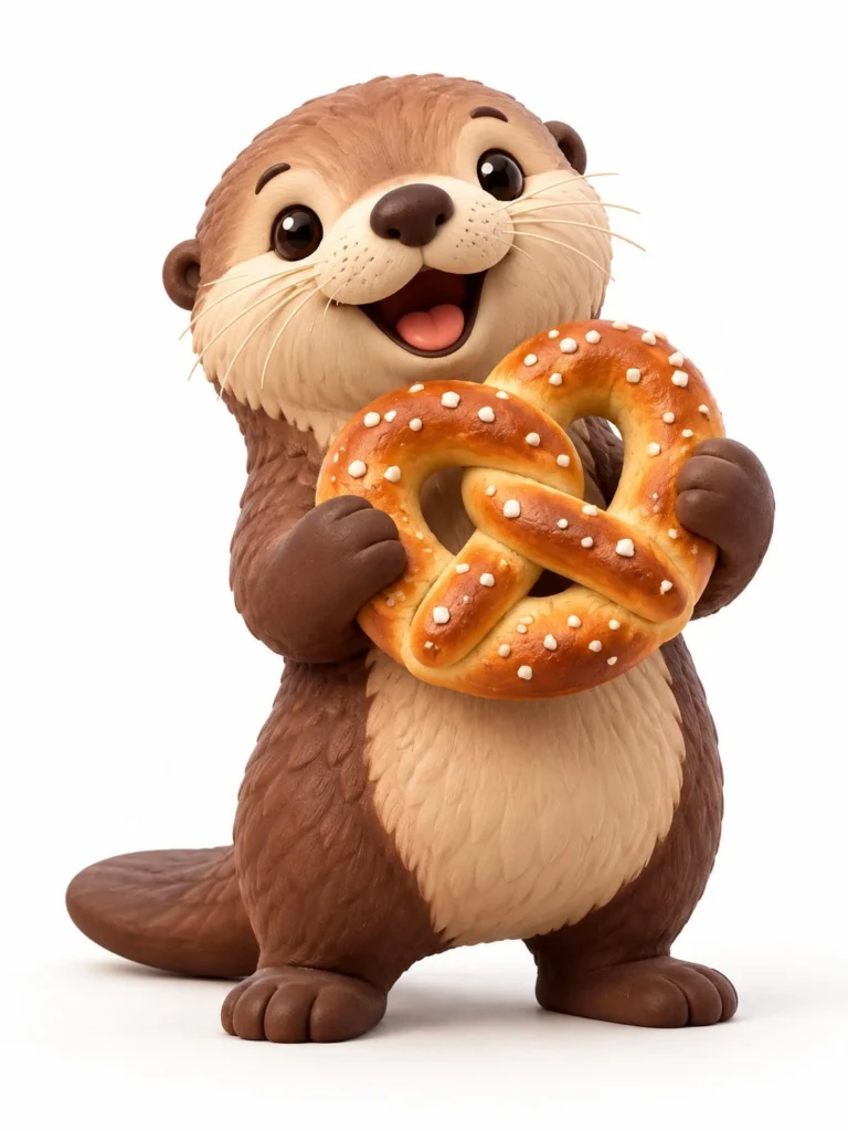 Otter holding pretzel for otter 3d render prompt