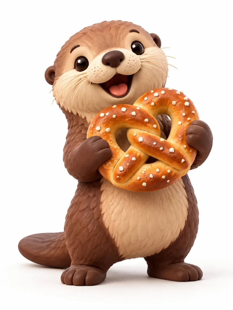 Otter holding pretzel for otter 3d render prompt